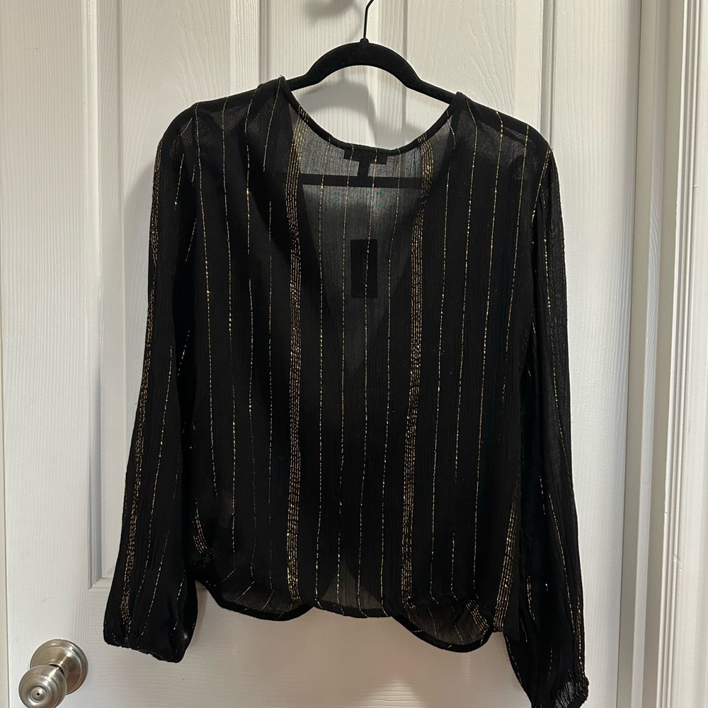 Elegant Sheer Black and Gold Women's Top - Picture 2 of 2